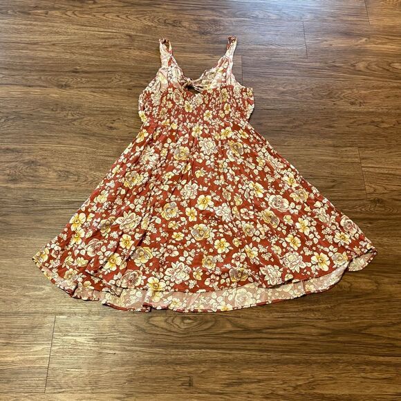 Torrid Floral Knee Length Dress Burnt Orange White Gold Size 1 - Picture 11 of 11